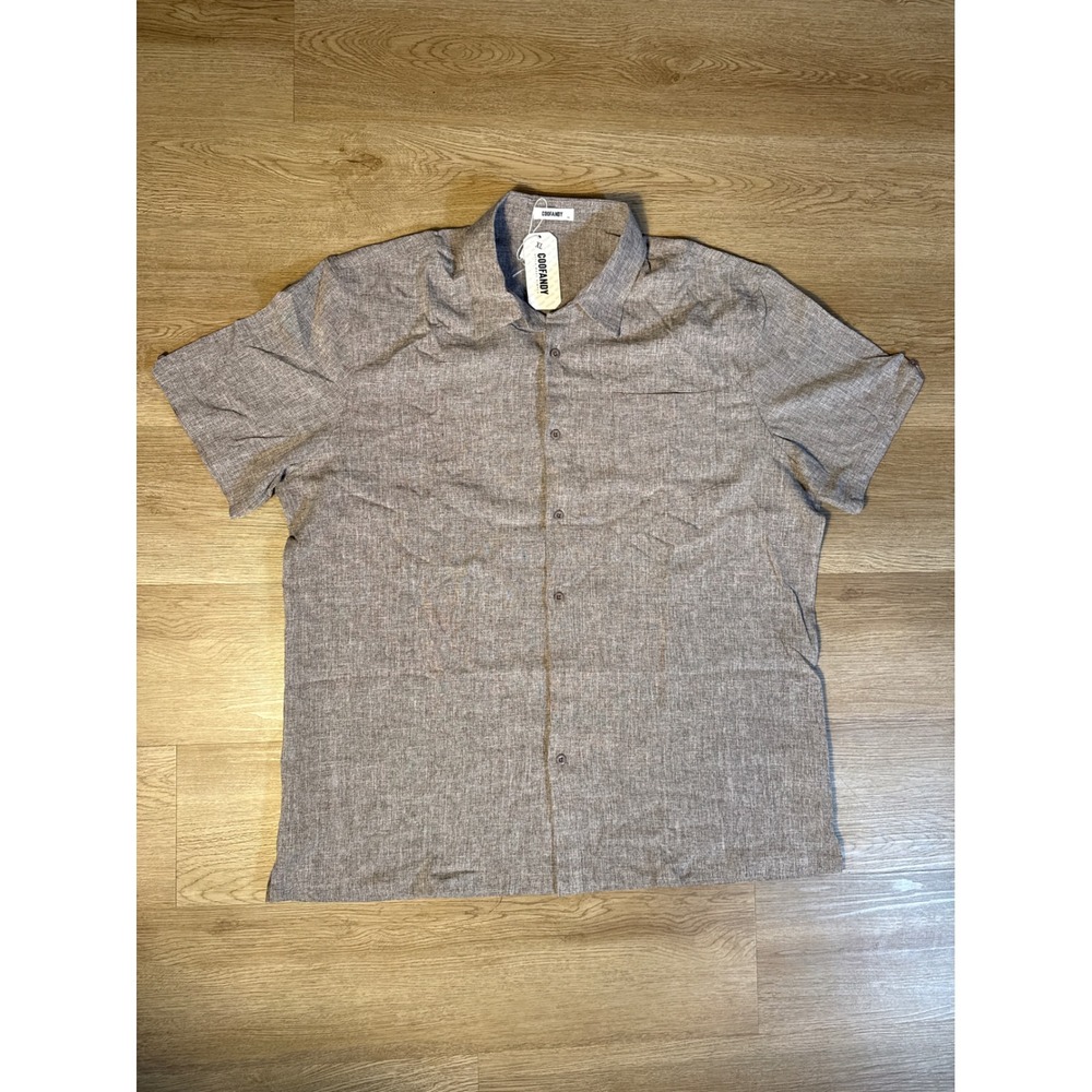 NWT COOFANDY Button Down Shirt Men's XL Gray Tone Short Sleeve Linen Look Casual